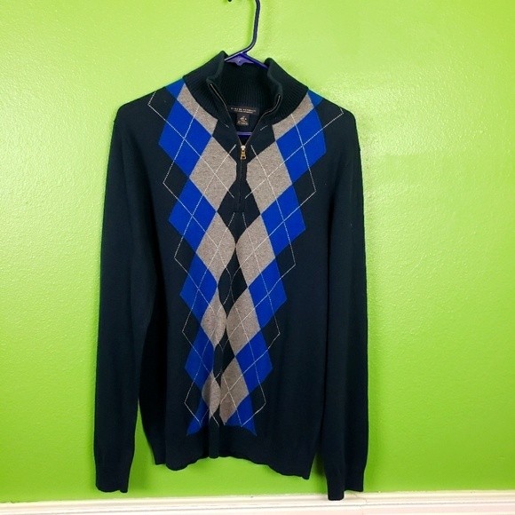 Banana Republic Other - Banana Republic Men's Cotton Cashmere Argyle Pullover Quarter Zip Sweater Medium